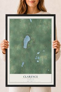 Map of Clarence, Michigan, 18 x 24 inch print in a black wood frame