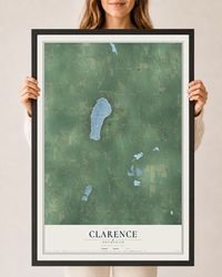 Map of Clarence, Michigan, 24 x 36 inch print in a black wood frame