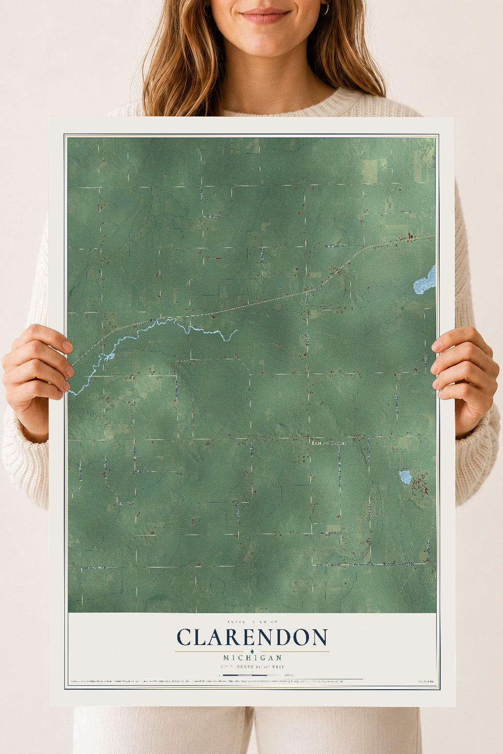 Map of Clarendon, Michigan, 18 x 24 inch unframed archival matte print