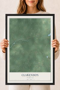 Map of Clarendon, Michigan, 18 x 24 inch print in a black wood frame