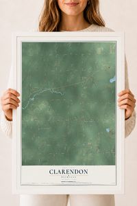 Map of Clarendon, Michigan, 18 x 24 inch print in a white wood frame