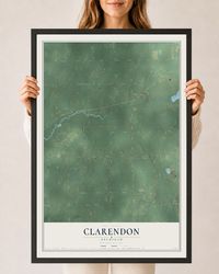 Map of Clarendon, Michigan, 24 x 36 inch print in a black wood frame