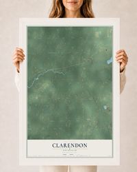 Map of Clarendon, Michigan, 24 x 36 inch print in a white wood frame