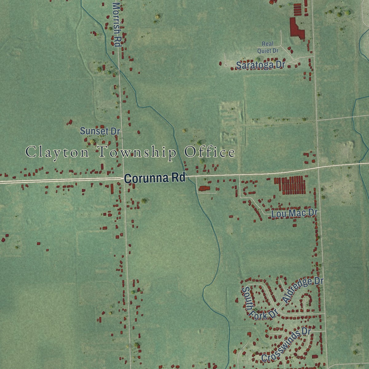 Second close-up of the map of Clayton, Genesee County, Michigan print showing more streets and buildings