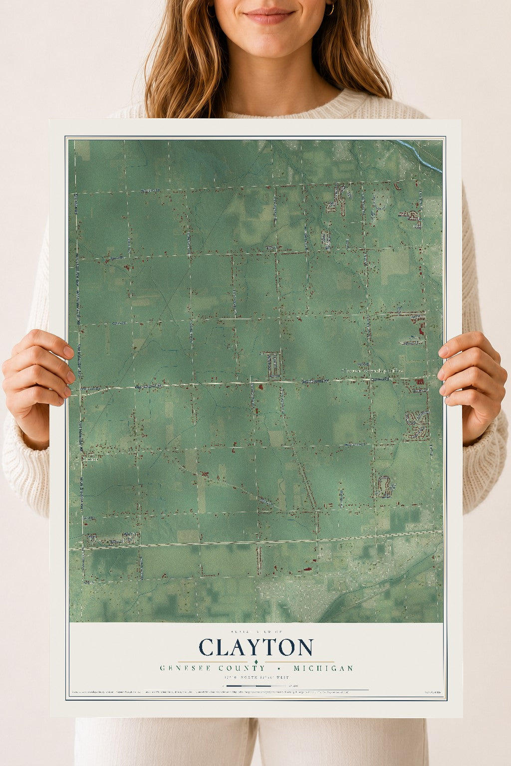 Map of Clayton, Genesee County, Michigan, 18 x 24 inch unframed archival matte print