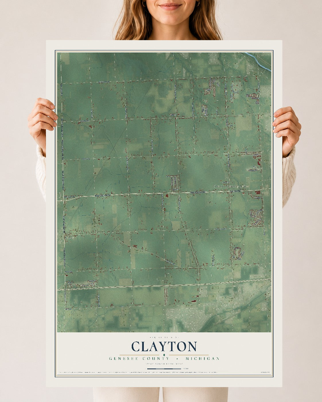 Map of Clayton, Genesee County, Michigan, 24 x 36 inch unframed archival matte print