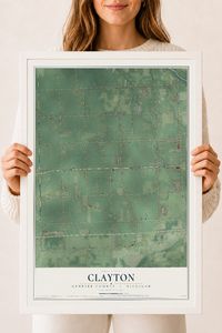 Map of Clayton, Genesee County, Michigan, 18 x 24 inch print in a white wood frame
