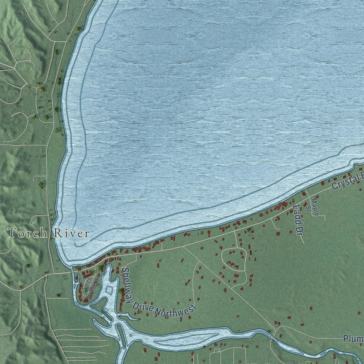 Second close-up of the map of Clearwater, Michigan print showing more streets and buildings