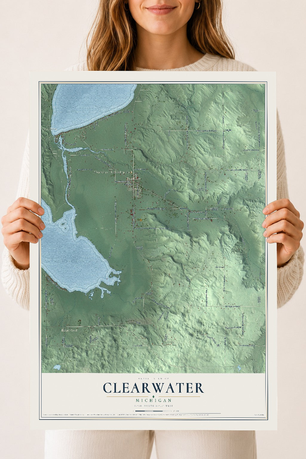 Map of Clearwater, Michigan, 18 x 24 inch unframed archival matte print