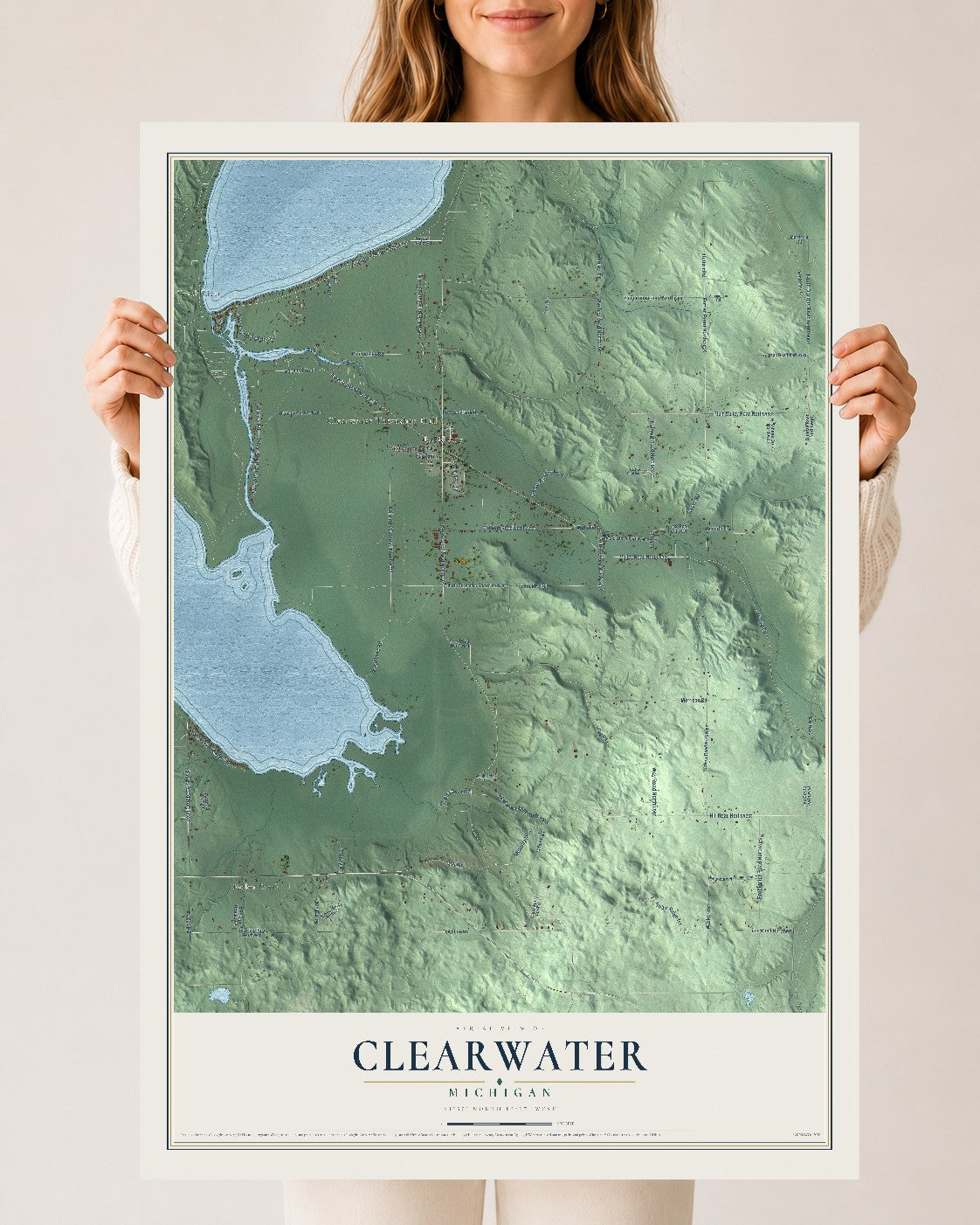 Map of Clearwater, Michigan, 24 x 36 inch unframed archival matte print