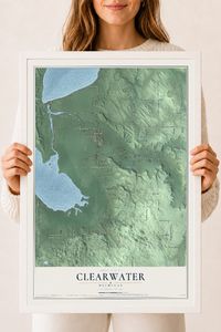 Map of Clearwater, Michigan, 18 x 24 inch print in a white wood frame