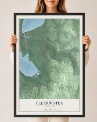 Map of Clearwater, Michigan, 24 x 36 inch print in a black wood frame