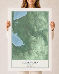 Map of Clearwater, Michigan, 24 x 36 inch print in a white wood frame