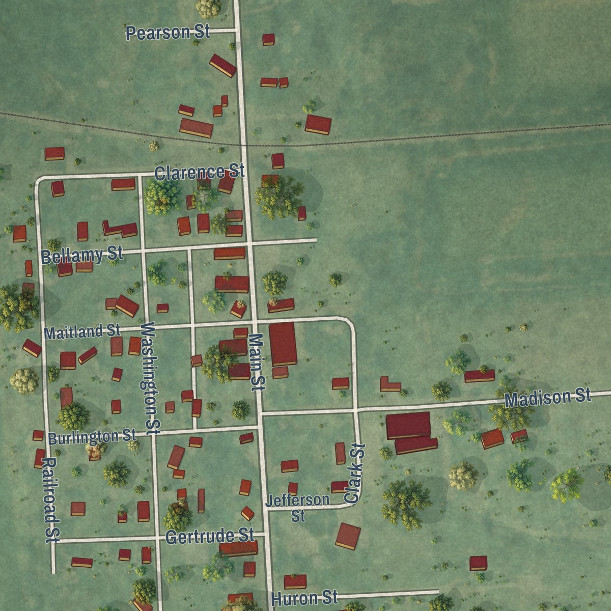 Close-up of the map of Clifford, Michigan print showing street and building detail