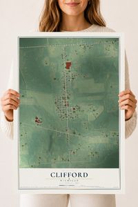 Map of Clifford, Michigan, 18 x 24 inch unframed archival matte print
