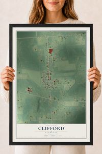 Map of Clifford, Michigan, 18 x 24 inch print in a black wood frame