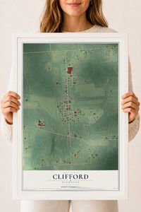 Map of Clifford, Michigan, 18 x 24 inch print in a white wood frame