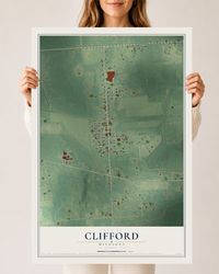 Map of Clifford, Michigan, 24 x 36 inch unframed archival matte print