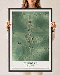 Map of Clifford, Michigan, 24 x 36 inch print in a black wood frame