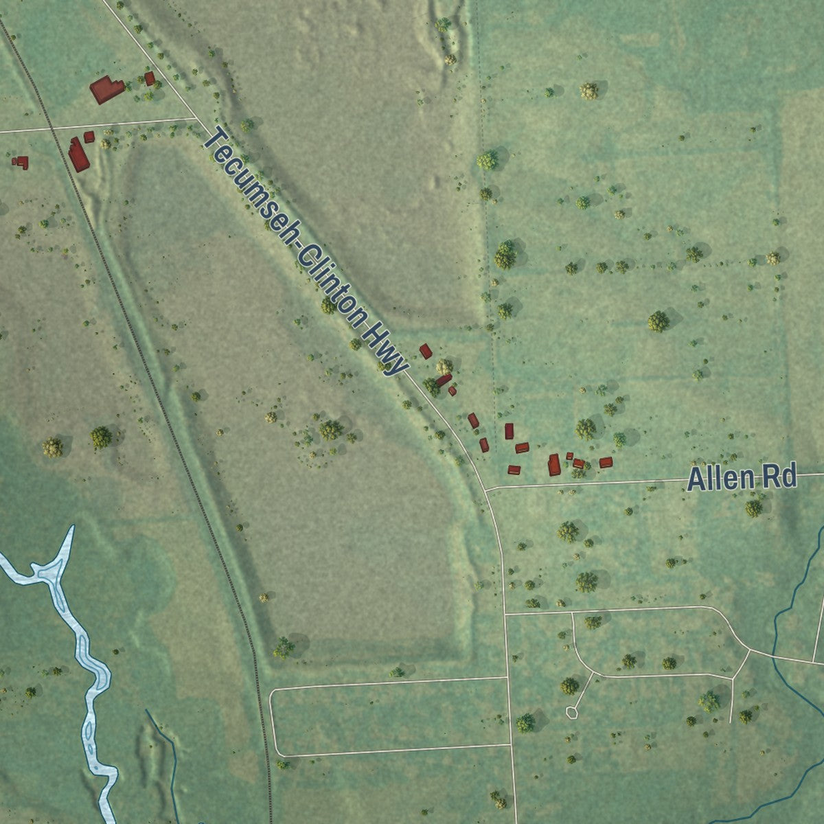 Second close-up of the map of Clinton, Lenawee County, Michigan print showing more streets and buildings