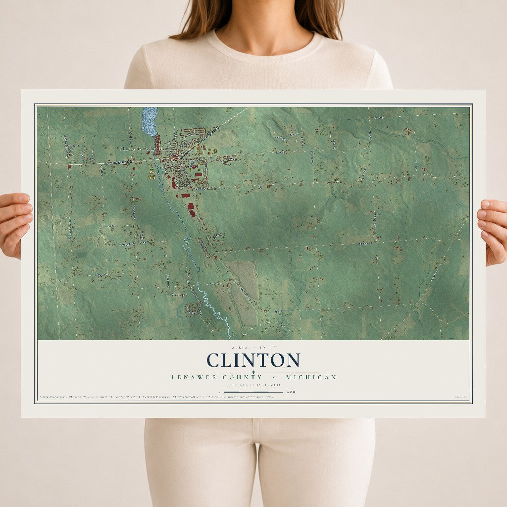 Map of Clinton, Lenawee County, Michigan, 18 x 24 inch unframed archival matte print