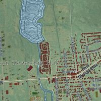 Close-up of the map of Clinton, Lenawee County, Michigan print showing street and building detail