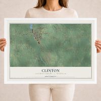 Map of Clinton, Lenawee County, Michigan, 18 x 24 inch print in a white wood frame