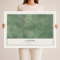 Map of Clinton, Lenawee County, Michigan, 24 x 36 inch print in a white wood frame