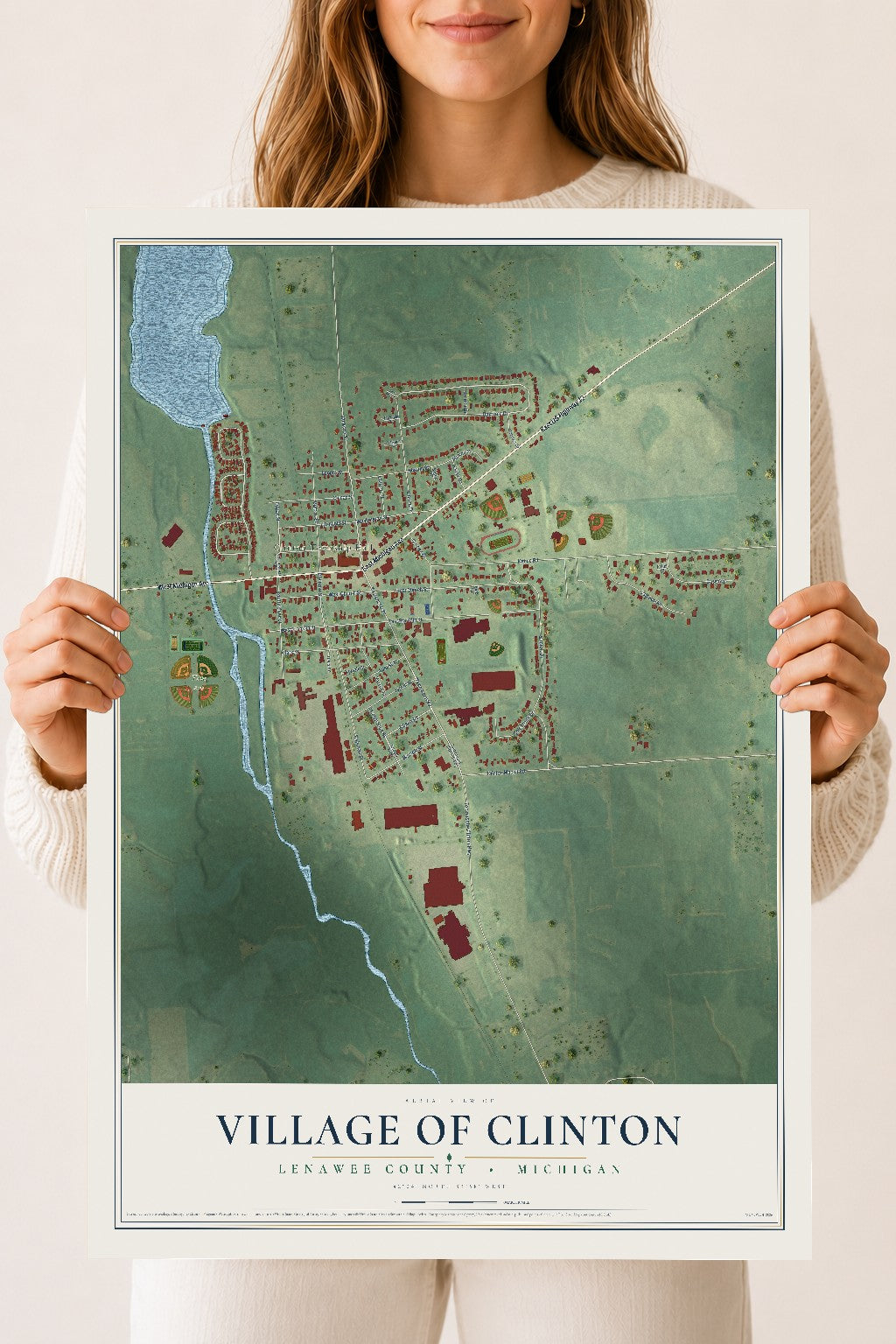 Map of Clinton, Michigan, 18 x 24 inch unframed archival matte print