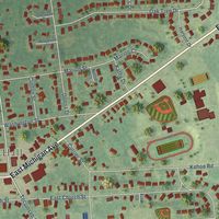 Close-up of the map of Clinton, Michigan print showing street and building detail
