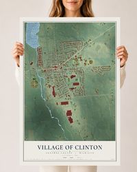 Map of Clinton, Michigan, 24 x 36 inch unframed archival matte print