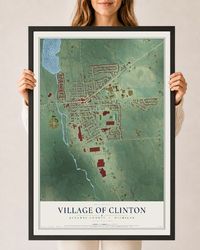 Map of Clinton, Michigan, 24 x 36 inch print in a black wood frame