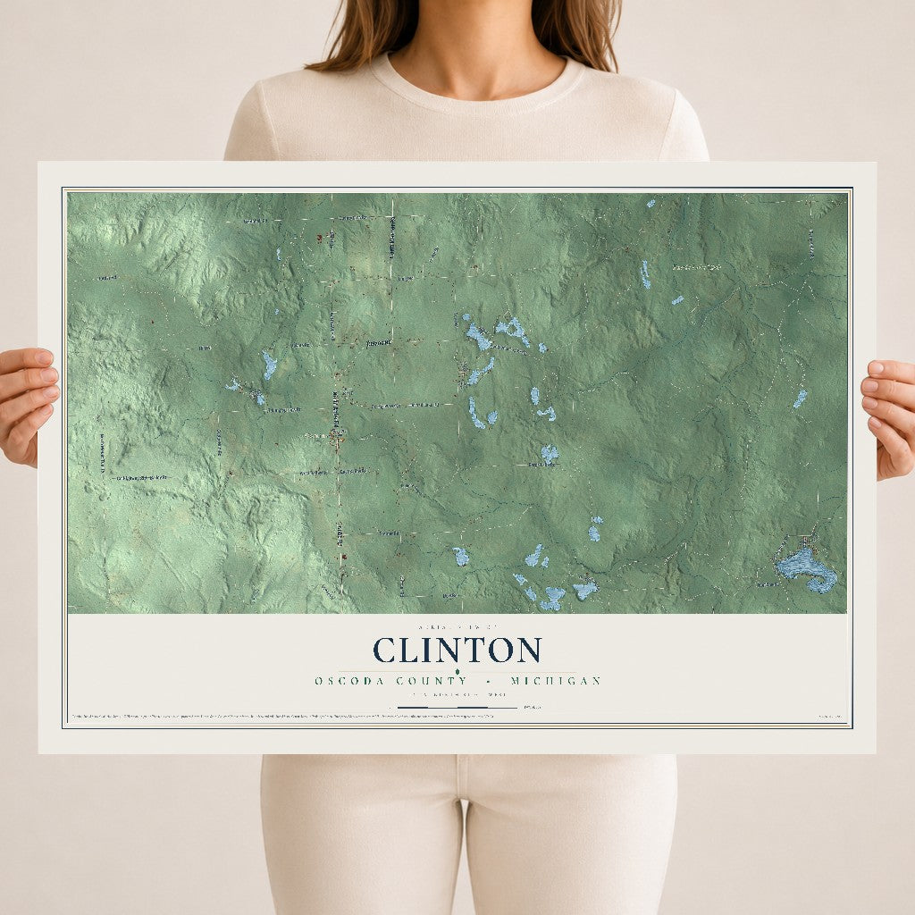 Map of Clinton, Oscoda County, Michigan, 18 x 24 inch unframed archival matte print