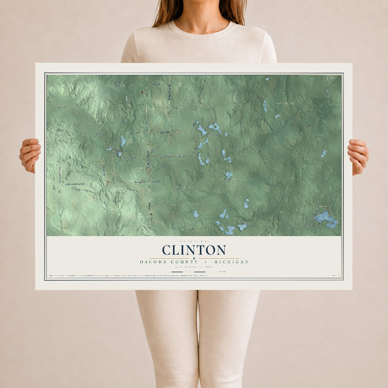 Map of Clinton, Oscoda County, Michigan, 24 x 36 inch unframed archival matte print