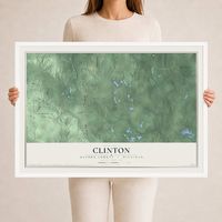 Map of Clinton, Oscoda County, Michigan, 24 x 36 inch print in a white wood frame
