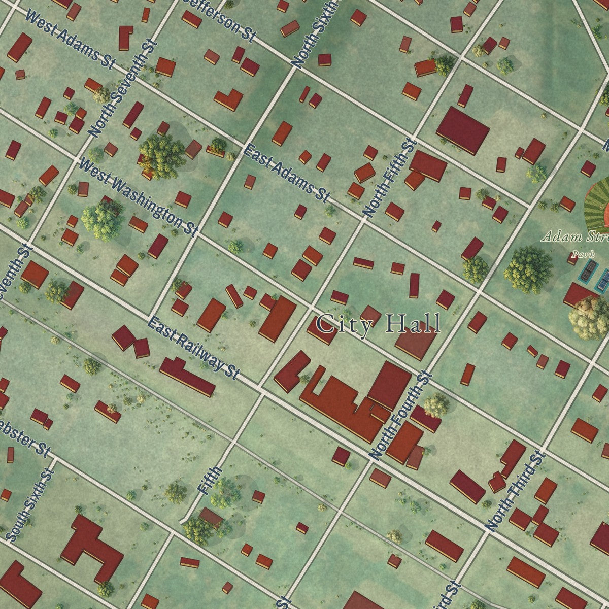 Close-up of the map of Coleman, Michigan print showing street and building detail