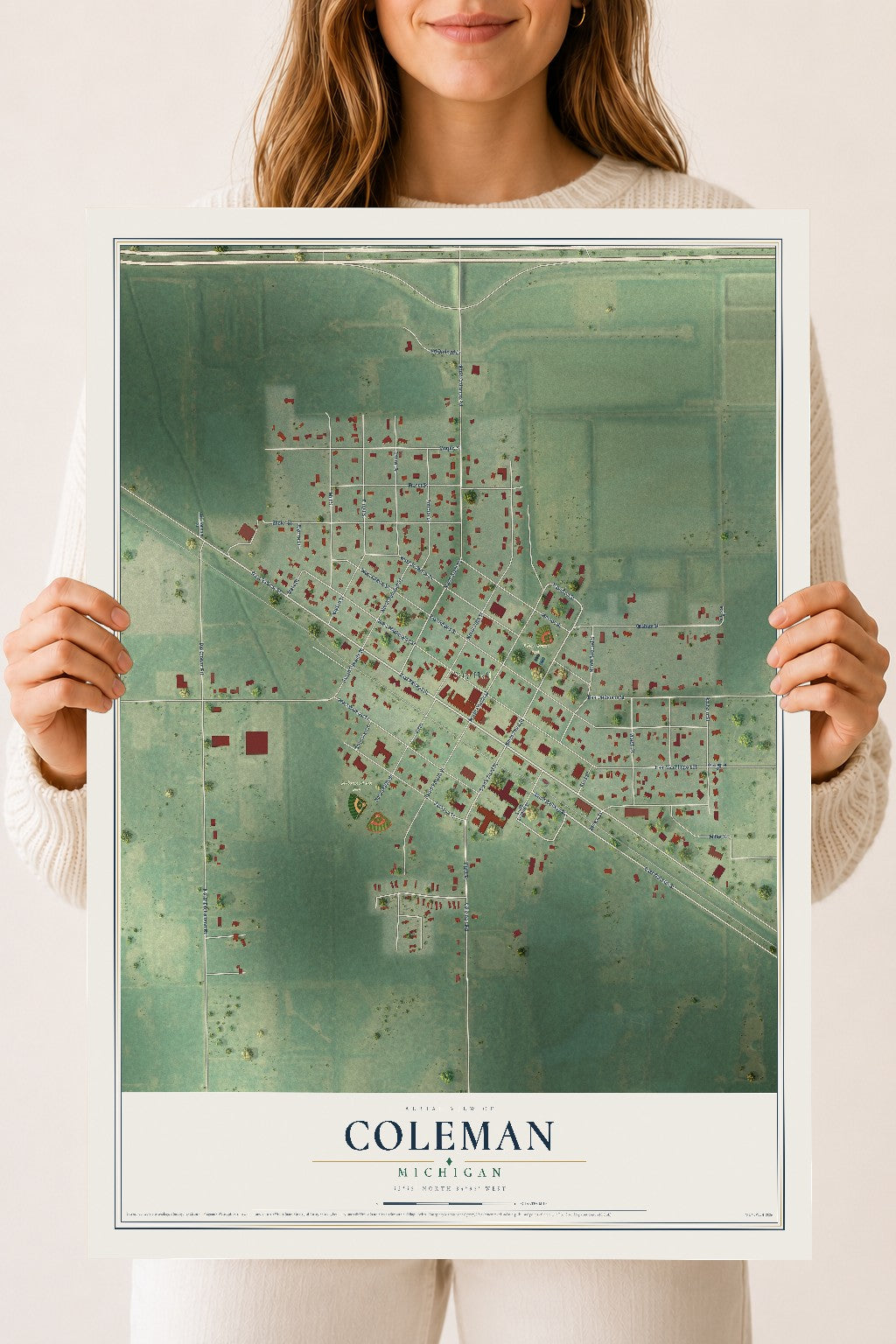 Map of Coleman, Michigan, 18 x 24 inch unframed archival matte print