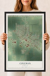 Map of Coleman, Michigan, 18 x 24 inch print in a black wood frame