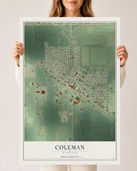 Map of Coleman, Michigan, 24 x 36 inch unframed archival matte print