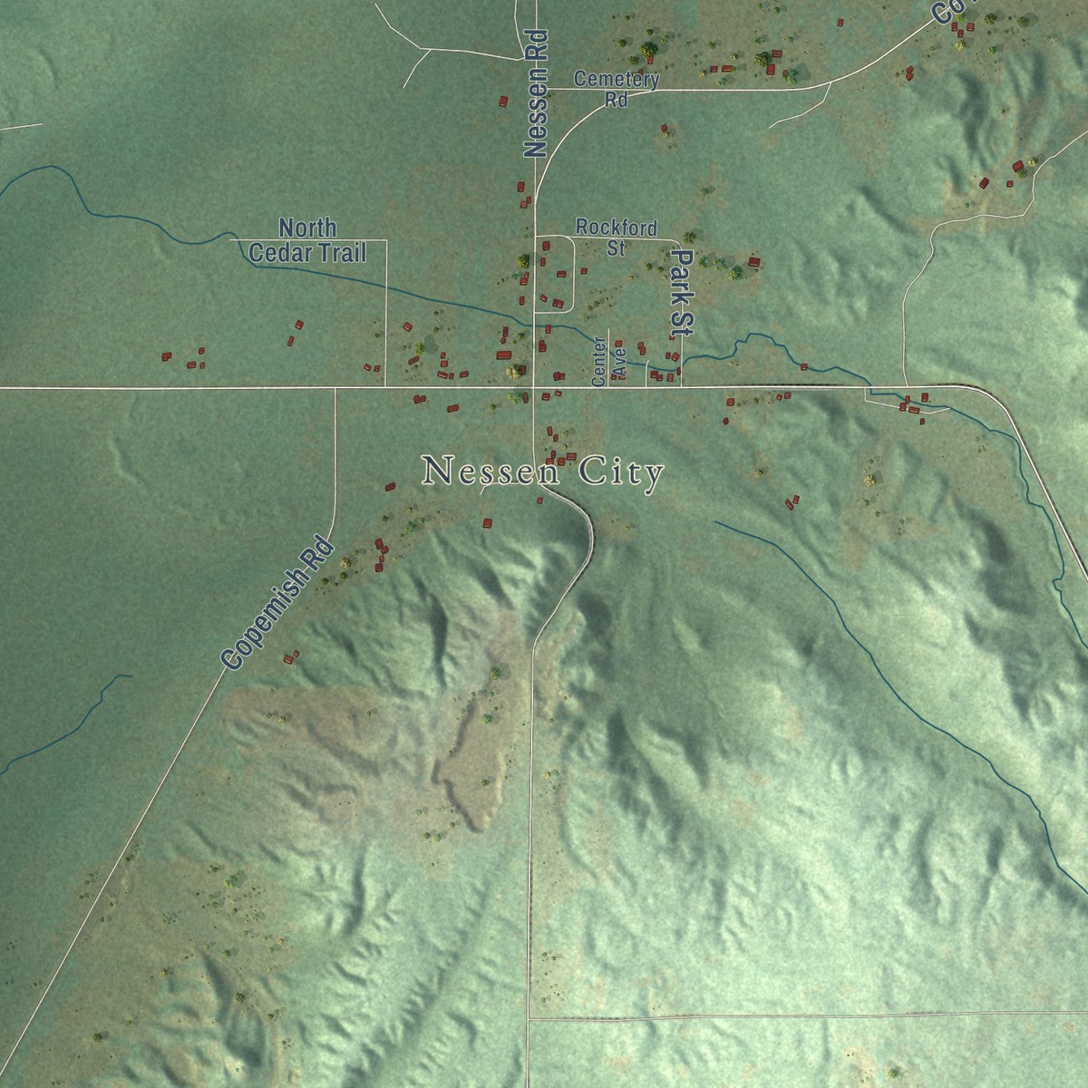 Second close-up of the map of Colfax, Benzie County, Michigan print showing more streets and buildings