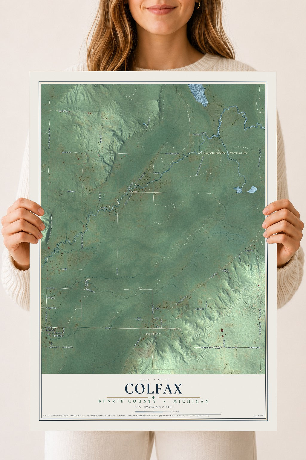 Map of Colfax, Benzie County, Michigan, 18 x 24 inch unframed archival matte print