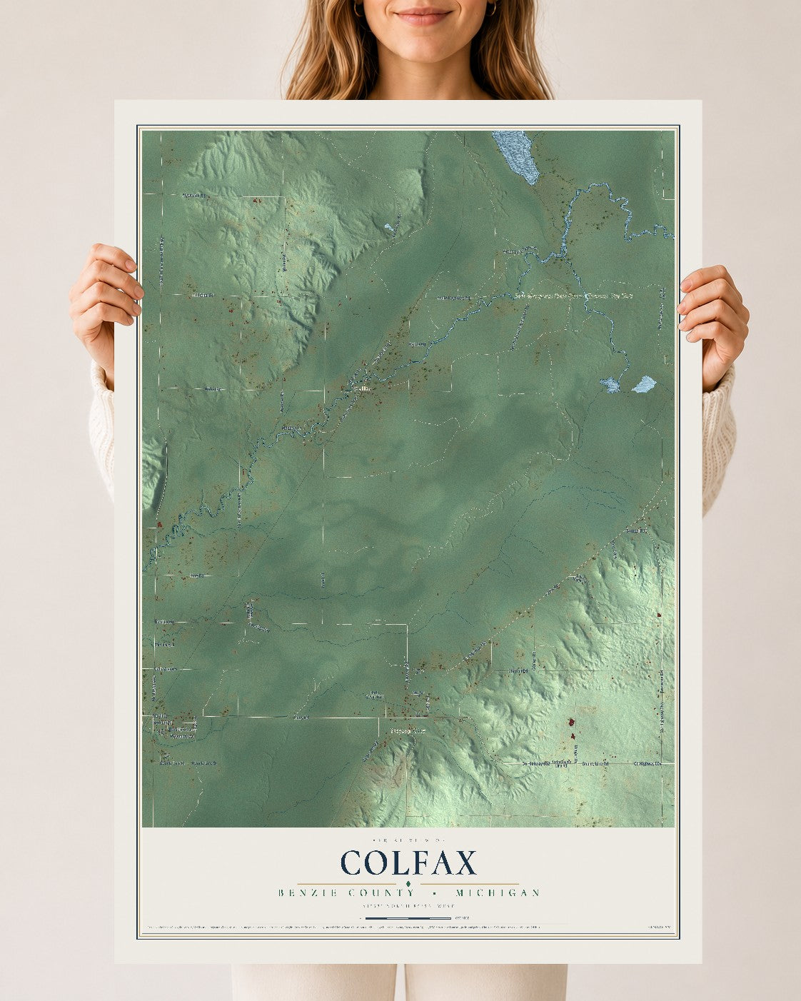 Map of Colfax, Benzie County, Michigan, 24 x 36 inch unframed archival matte print
