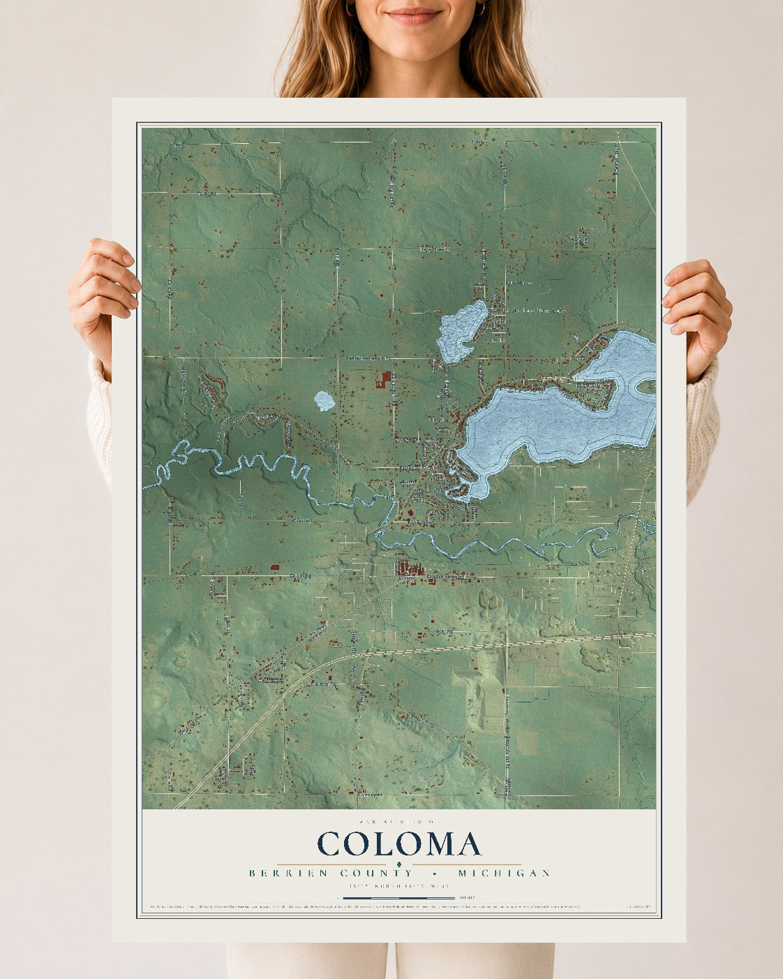 Map of Coloma, Berrien County, Michigan, 24 x 36 inch unframed archival matte print