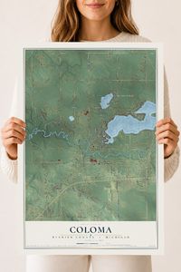 Map of Coloma, Berrien County, Michigan, 18 x 24 inch unframed archival matte print