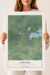 Map of Coloma, Berrien County, Michigan, 18 x 24 inch print in a white wood frame