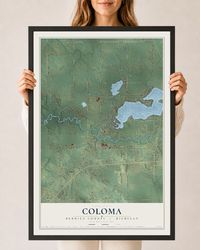 Map of Coloma, Berrien County, Michigan, 24 x 36 inch print in a black wood frame