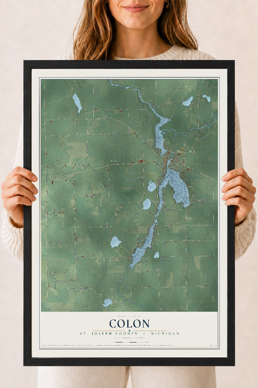 Map of Colon, St. Joseph County, Michigan, 18 x 24 inch print in a black wood frame