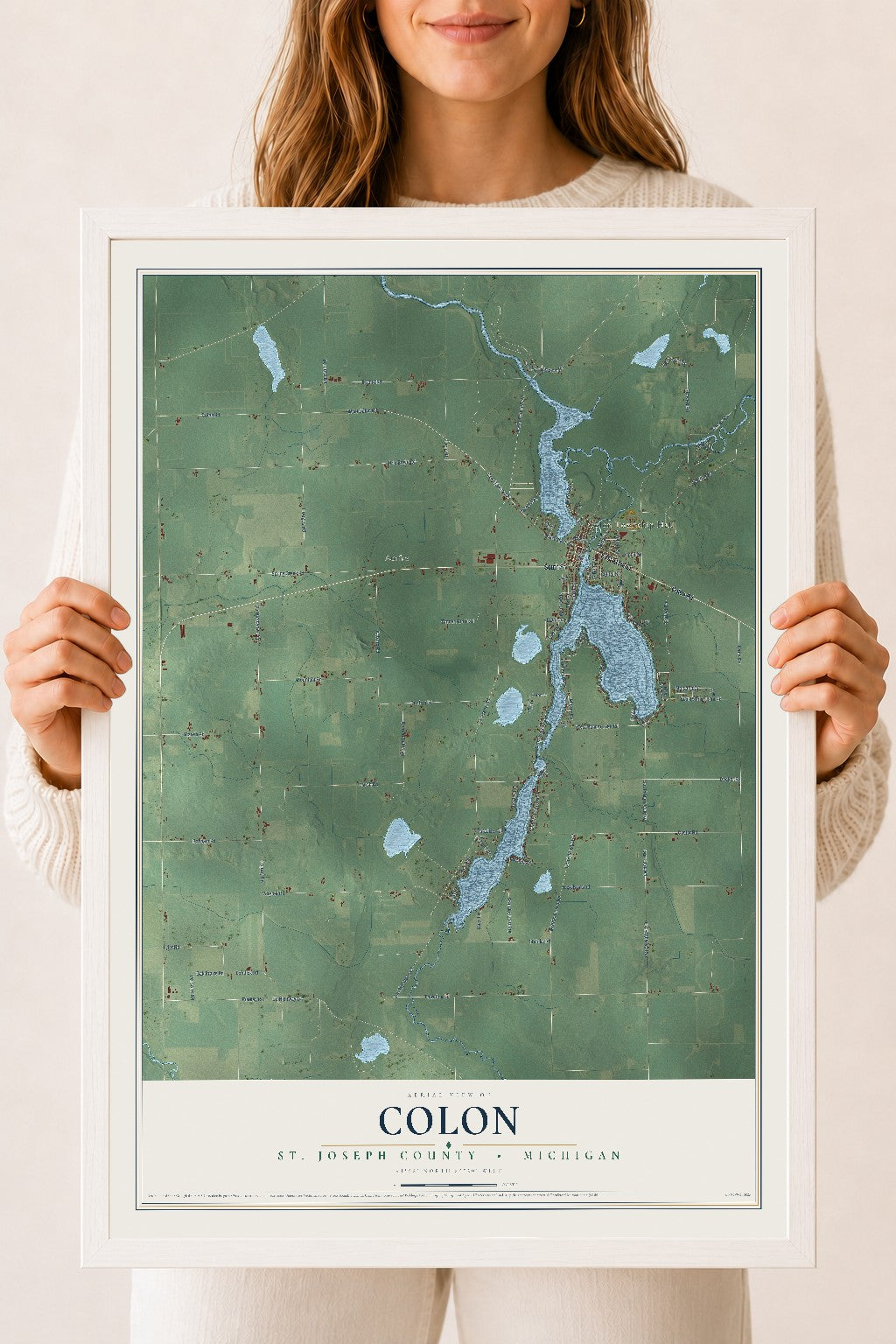 Map of Colon, St. Joseph County, Michigan, 18 x 24 inch print in a white wood frame