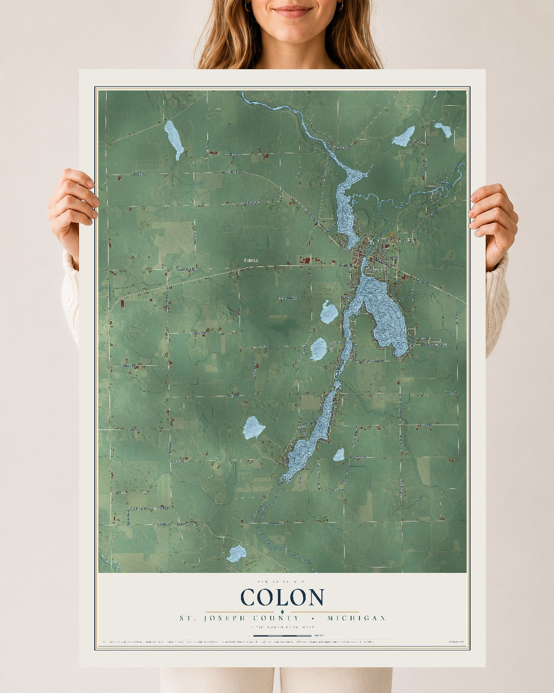 Map of Colon, St. Joseph County, Michigan, 24 x 36 inch unframed archival matte print