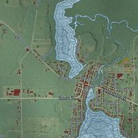 Close-up of the map of Colon, St. Joseph County, Michigan print showing street and building detail